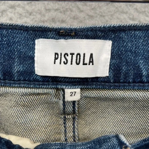 Pistola Broadway Jeans Womens 27 4 Medium Wash Blue High Rise Wide Leg Raw Hem - Picture 5 of 11